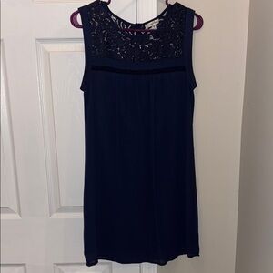 Navy Sleeveless Dress with Lace Detail